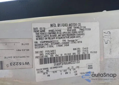 2010 Ford Focus Se from USA, damaged, VIN 1FAHP3FNXAW222133